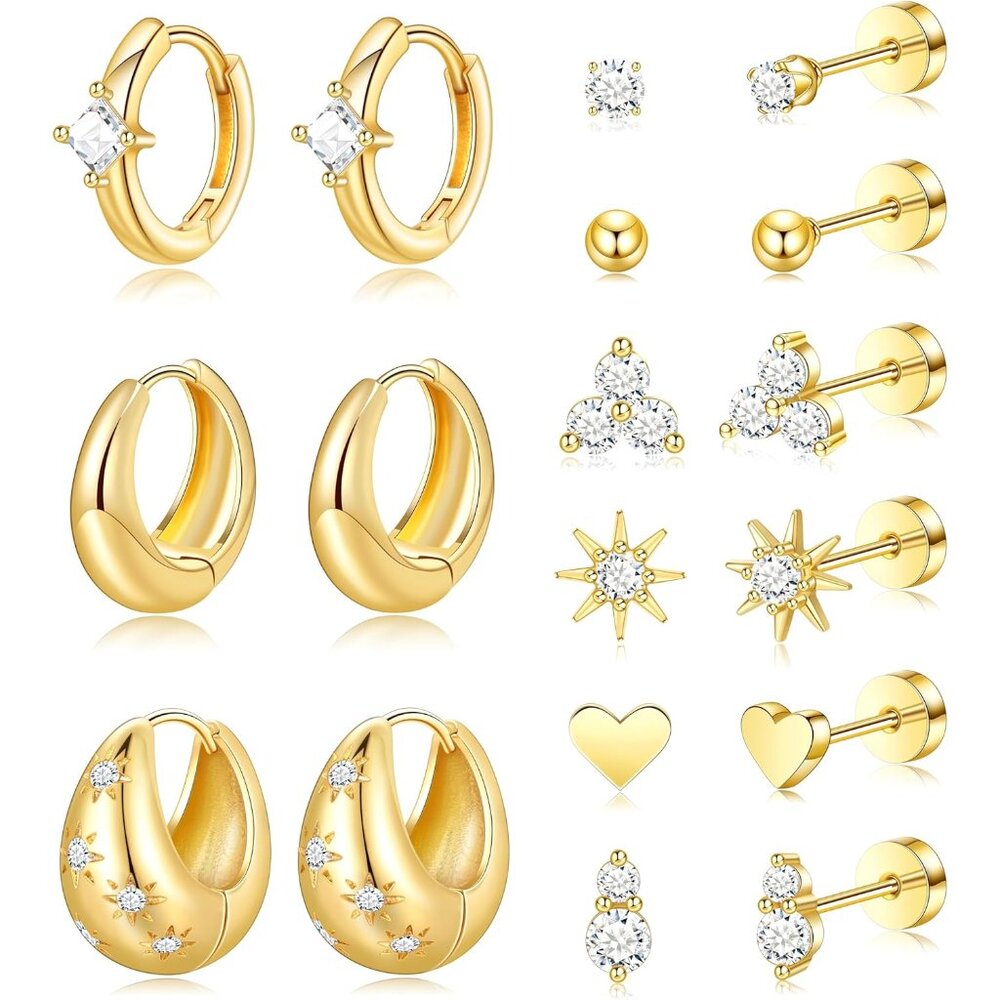 Sleek Hypoallergenic Flat Back Stud Earrings - Al… - image 1